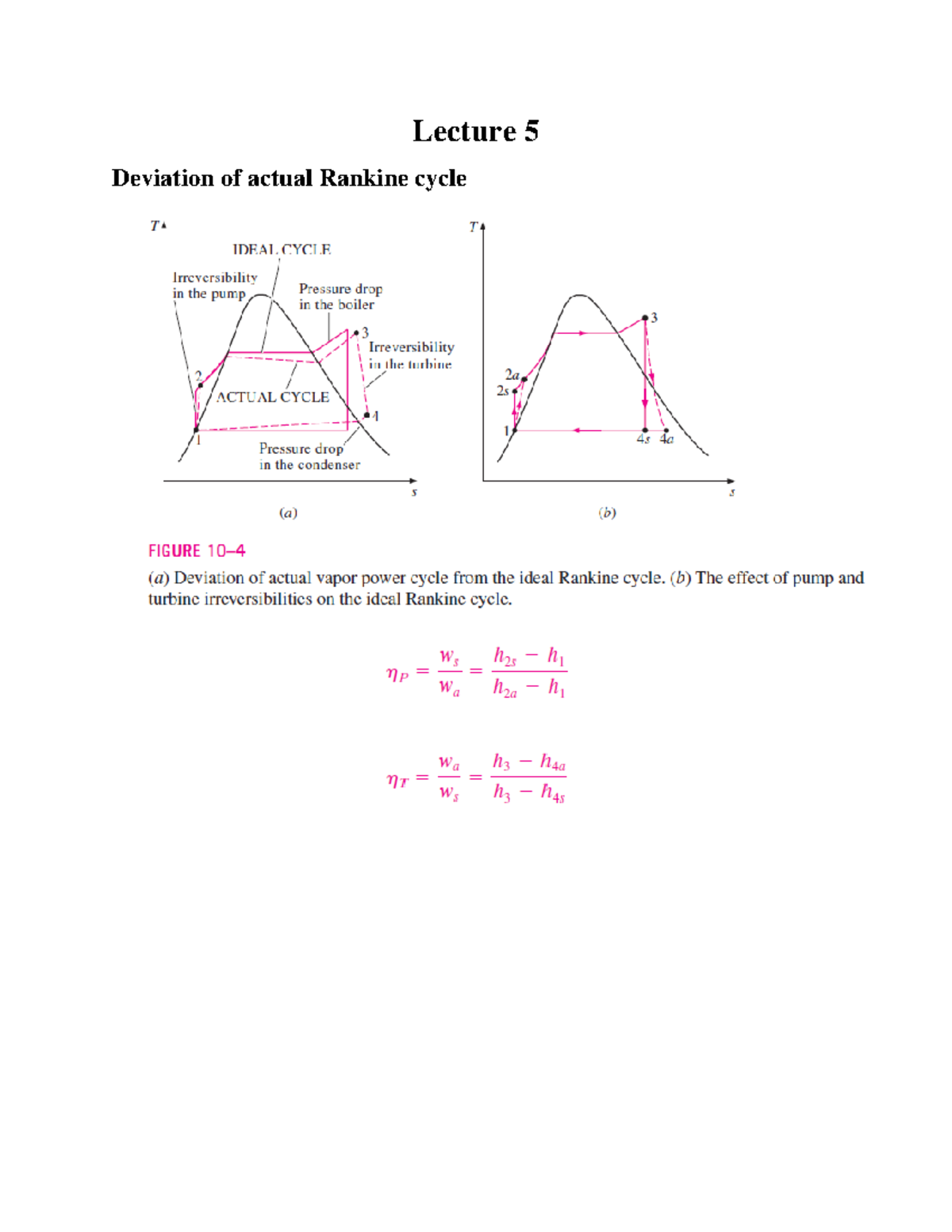 Lecture 5: Conclusion on Rankine Cycles and Efficiency Considerations ...