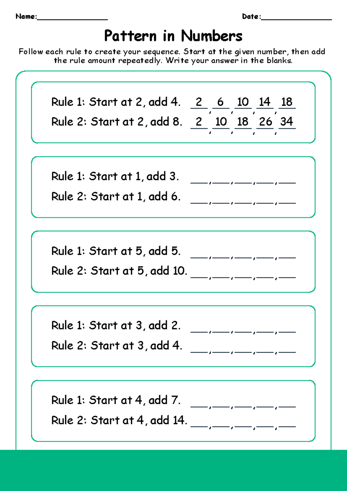 Understanding Patterns and Sequences - 5th Grade Worksheet - Follow ...