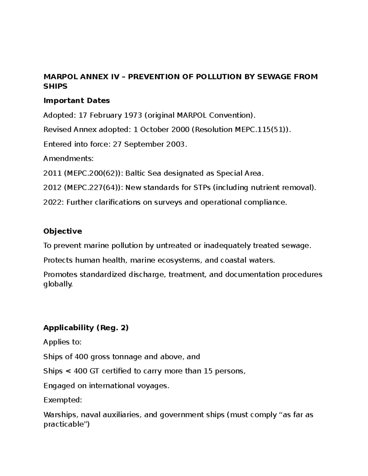 MARPOL Annex IV: Comprehensive Notes on Sewage Pollution Prevention ...