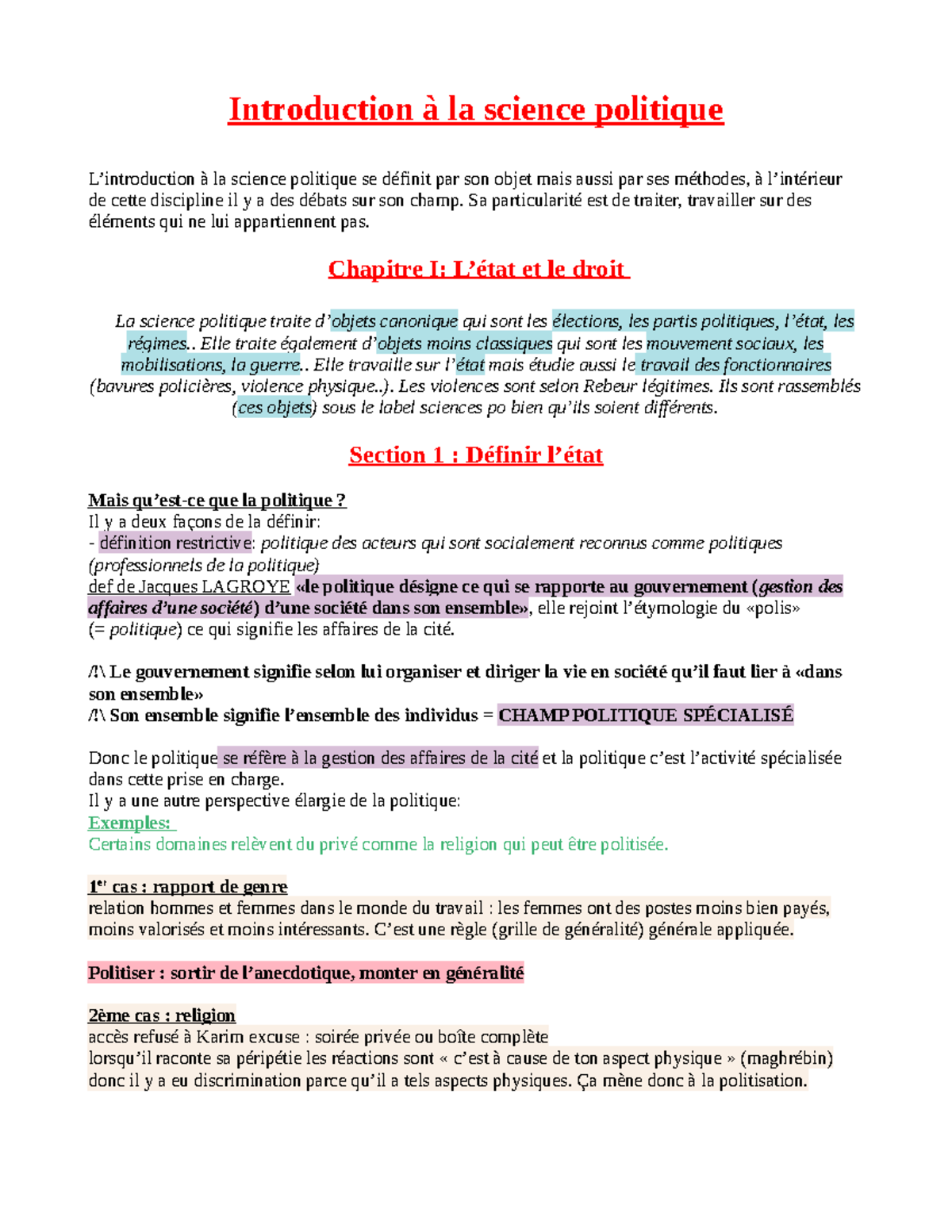Cours 1 intro science po - Introduction à la science politique L ...