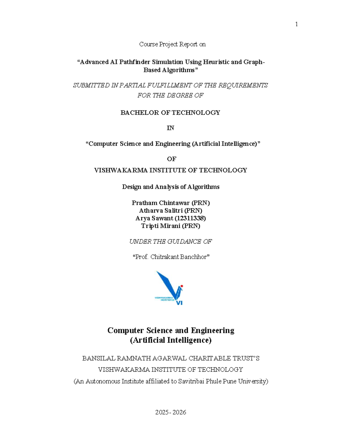 Course Project Report on AI Pathfinder Simulation (DAA-24-25-I) - Studocu