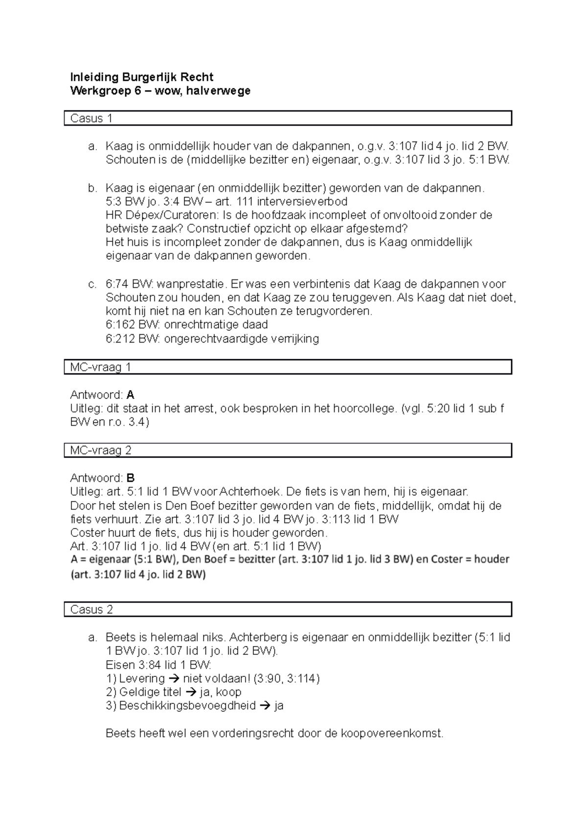 IBUR Werkgroep 6: Casestudy Over Eigendom en Bezit in Burgerlijk Recht ...