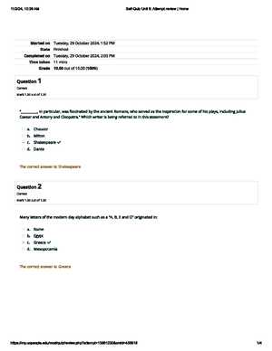 HIST 1421 Self-Quiz Unit 2 - 10:44 AM Unit 2: Attempt Review I Home ...