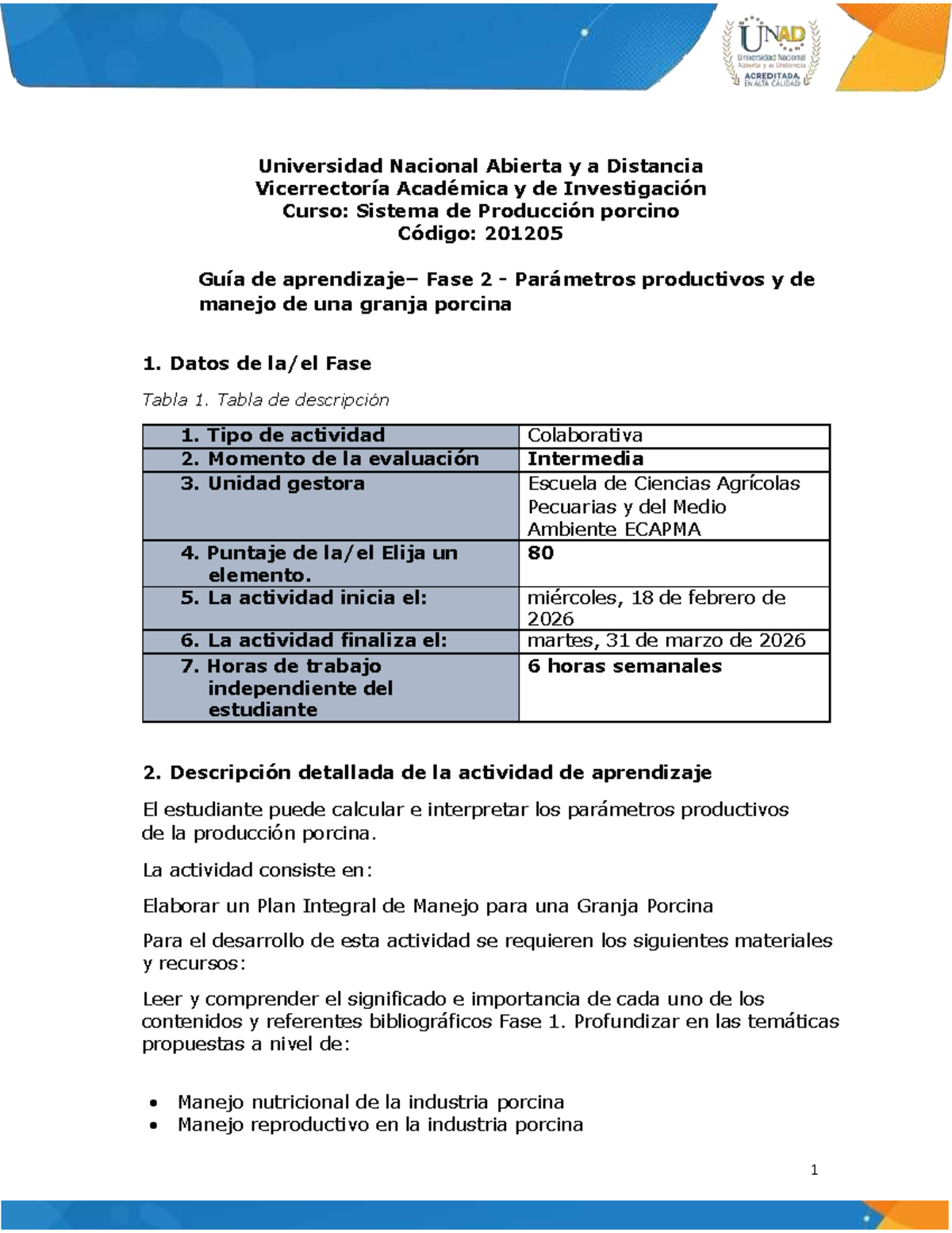 Guía de Actividades - Fase 2 - Parámetros Productivos en Granja Porcina ...