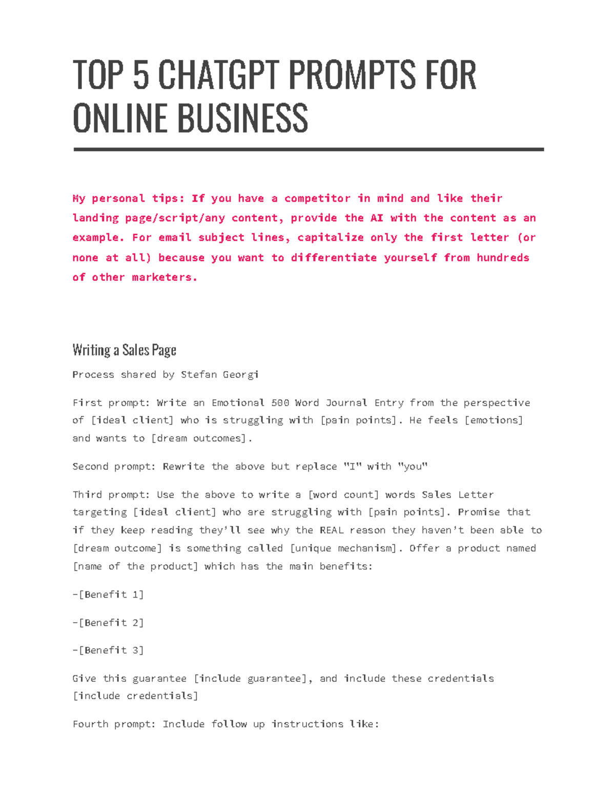 Top 5 ChatGPT Prompts For Online Businsess Owners & Marketers - TOP 5 ...