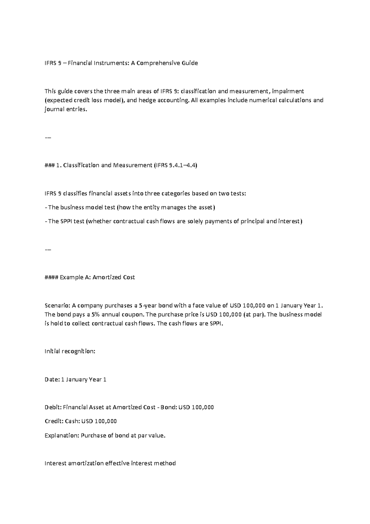 IFRS 9 Financial Instruments: Detailed Examples and Calculations - Studocu