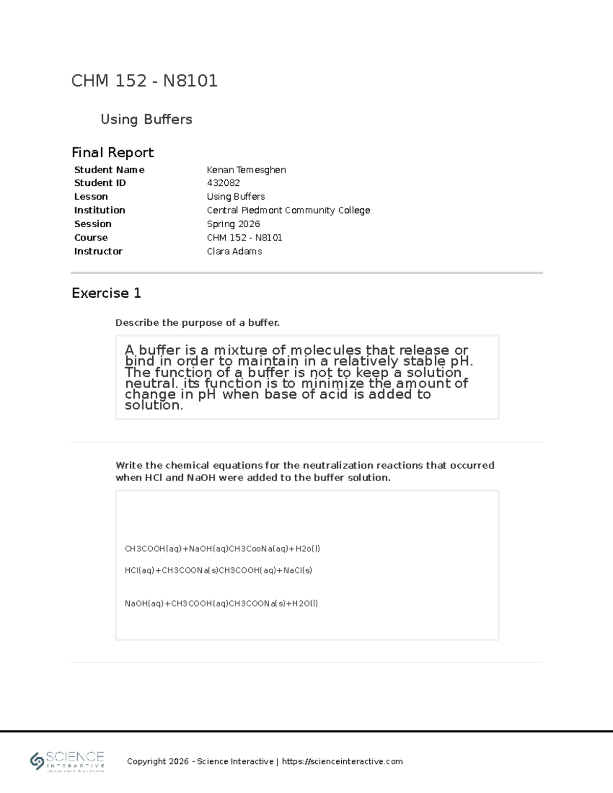CHM 152 N8101 Final Report on Using Buffers by Kenan Temesghen - Studocu