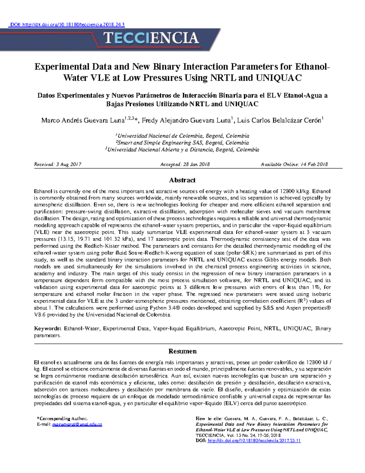 Experimental Data & New Binary Interaction Parameters for VLE (NRTL ...