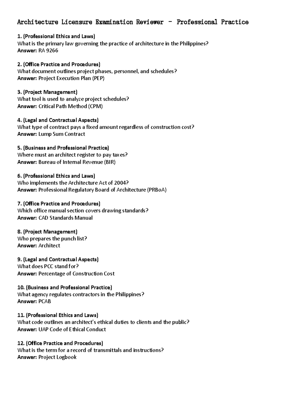 Architecture Licensure Exam Reviewer – Prof. Practice 1 (Ethics & Laws ...