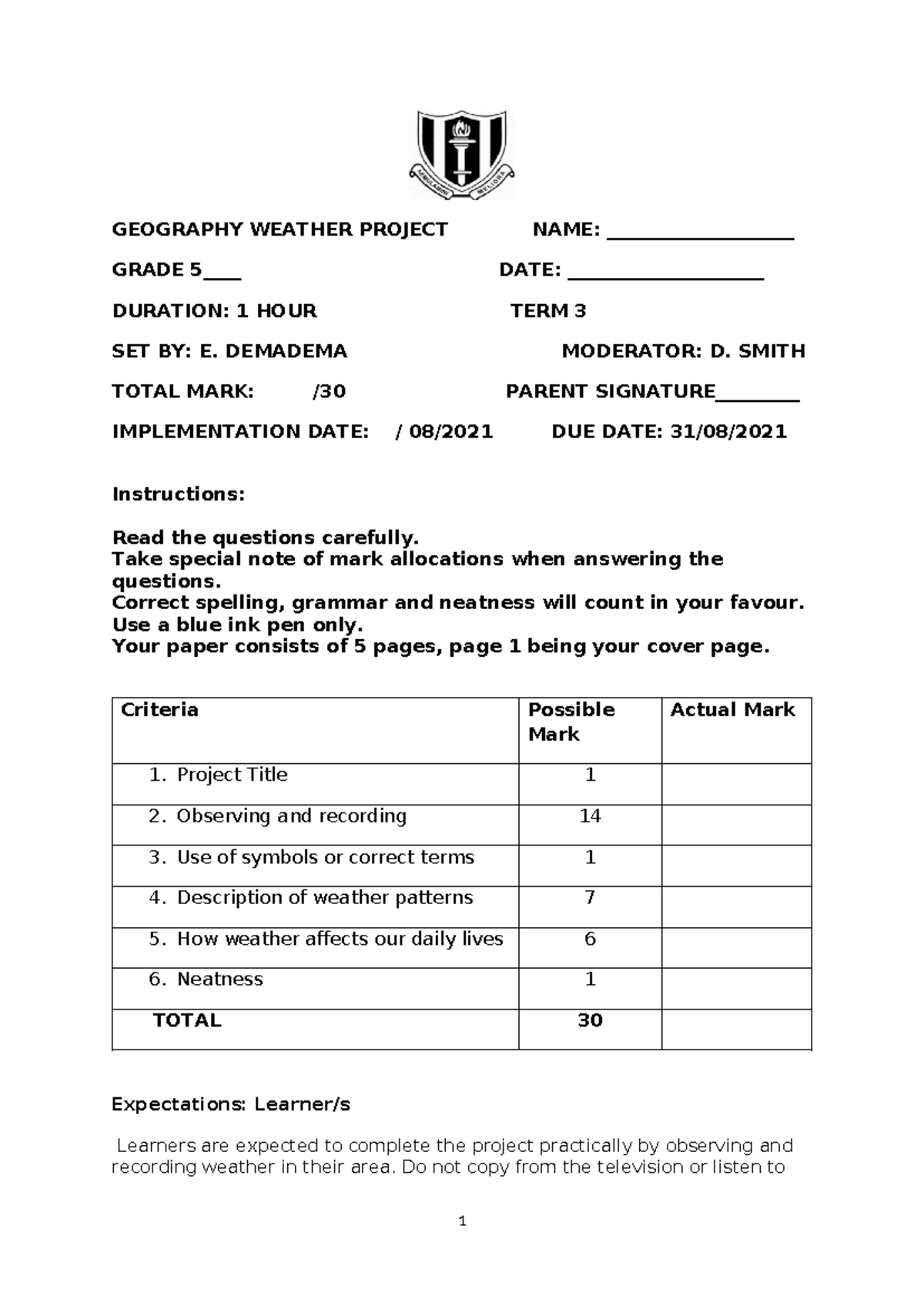 Geography Weather Project (Term 3) - Observations & Analysis - Studocu