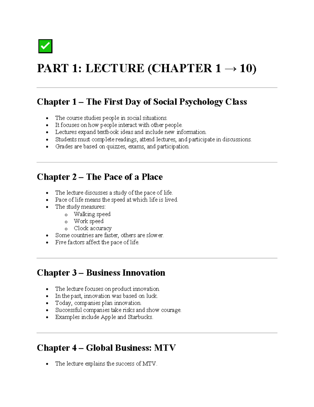 SOC 101: LECTURE NOTES (CHAPTERS 1-10) - Social Psychology Insights ...