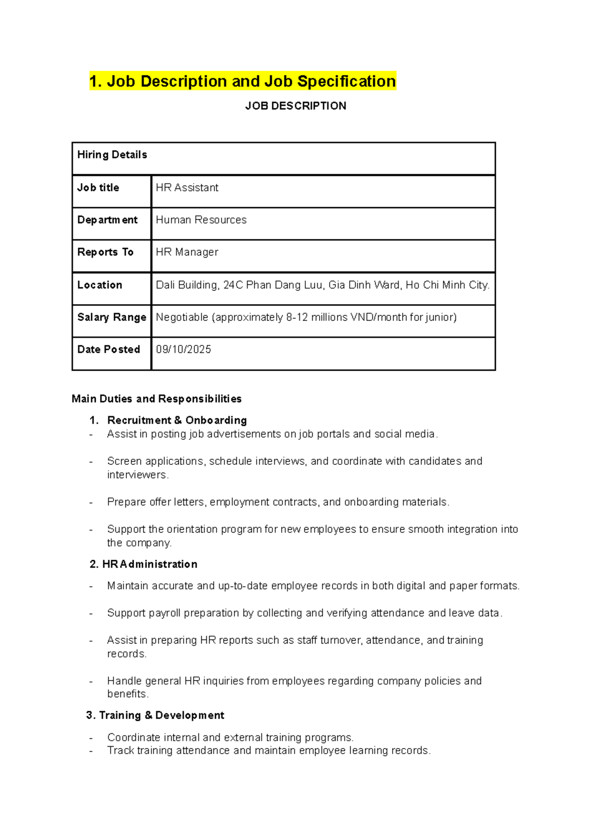 Group-6 HR Assistant Job Description & Candidate Evaluation Guide - Studocu