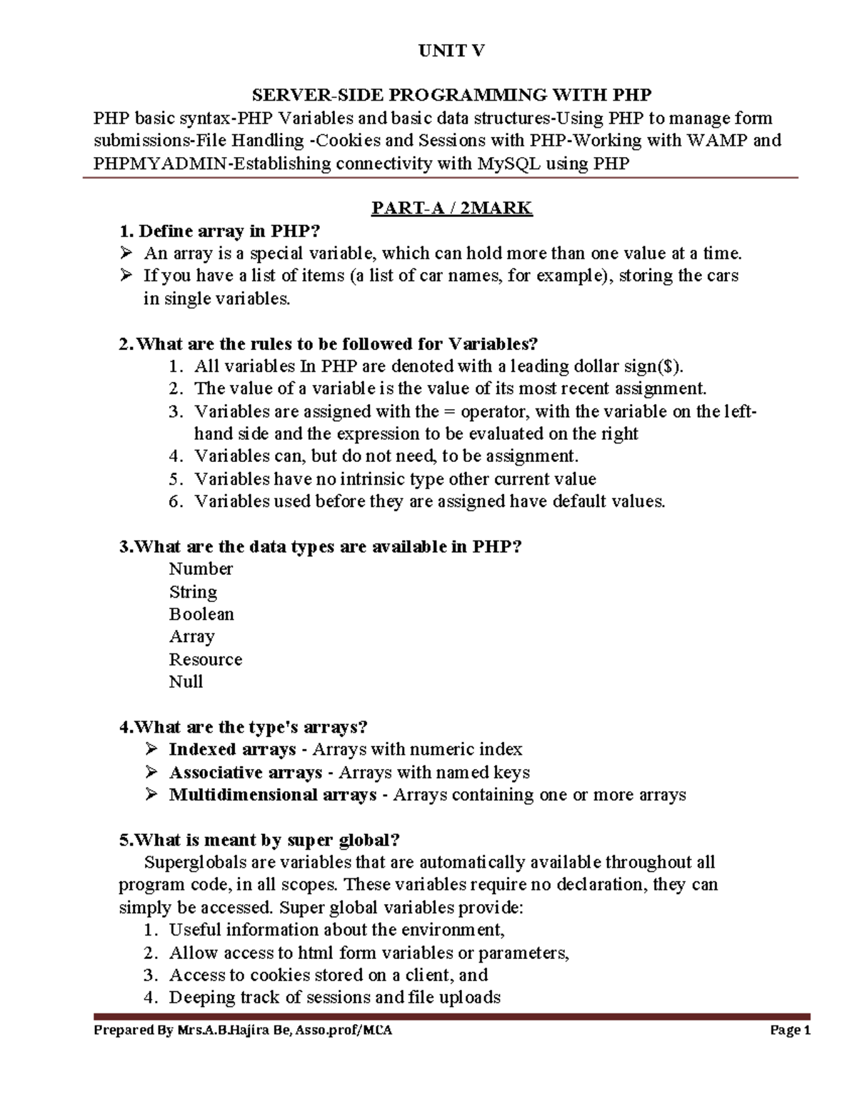 UNIT-5 Web Design 20223 - Final Exam Notes on PHP Programming - Studocu