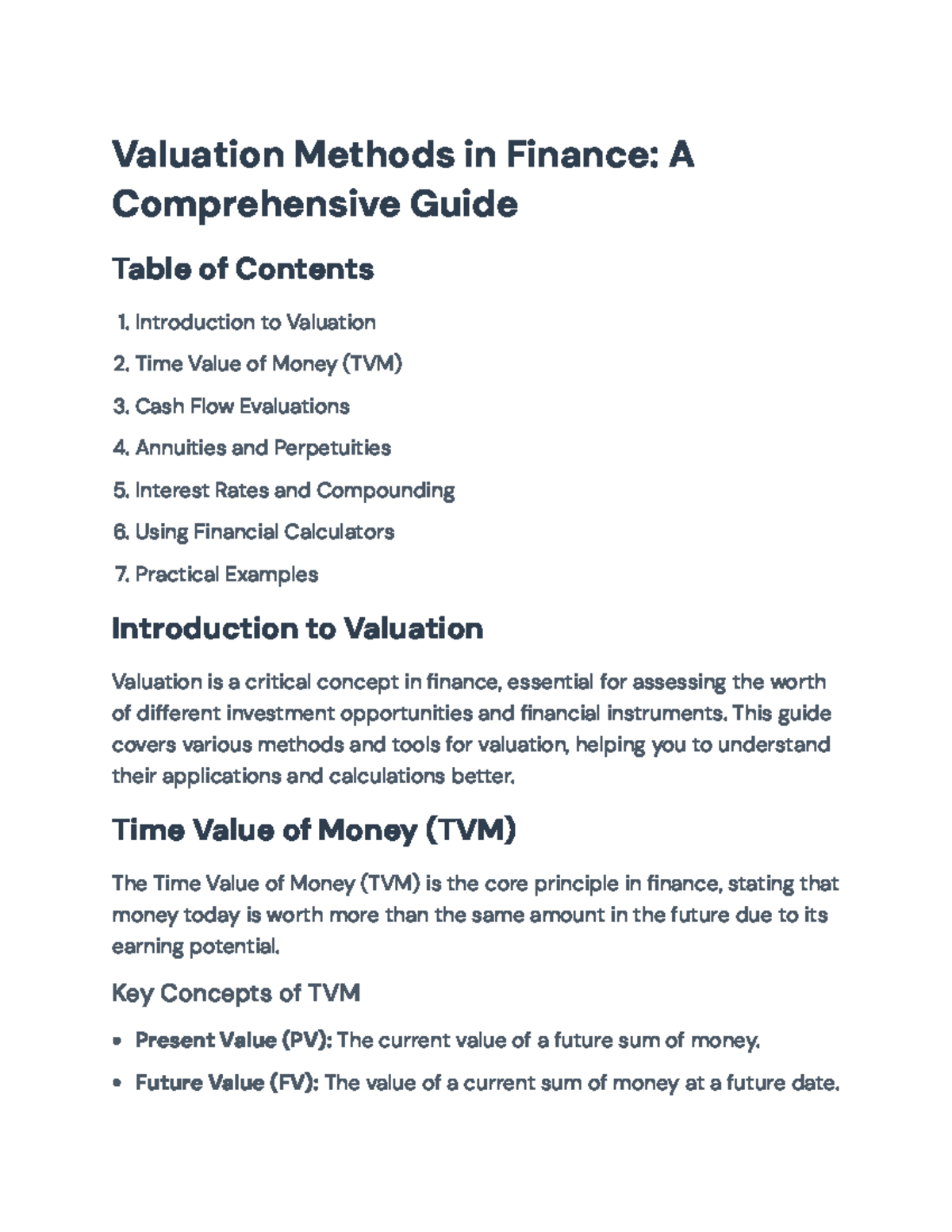 Valuation Methods in Finance: A Comprehensive Guide (Course Code: FN123 ...