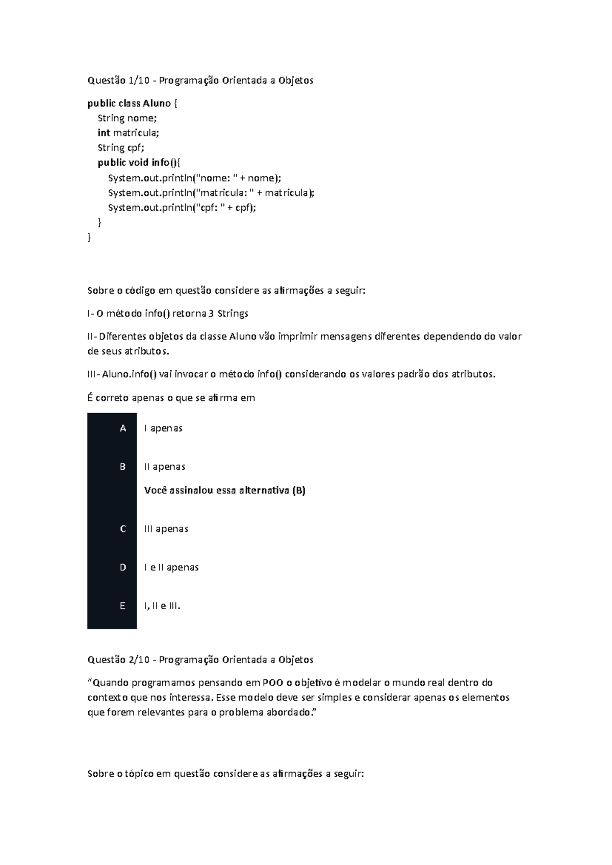 Poo - Respostas de Questões 1 a 8 - Programação Orientada a Objetos ...
