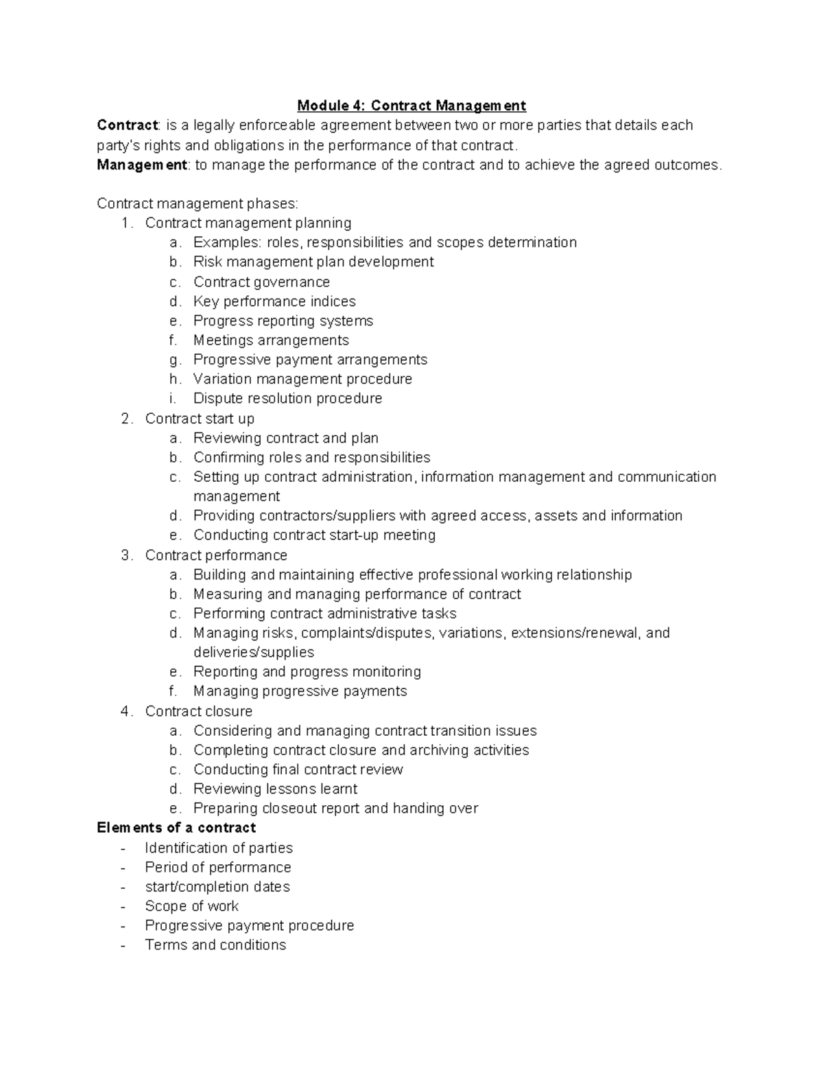 Module 4: Contract Management Overview and Phases - Studocu