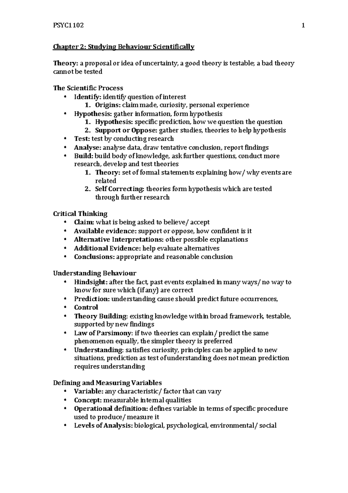 Psyc1102 Final Exam Notes: Key Concepts in Behaviour Study and Language ...