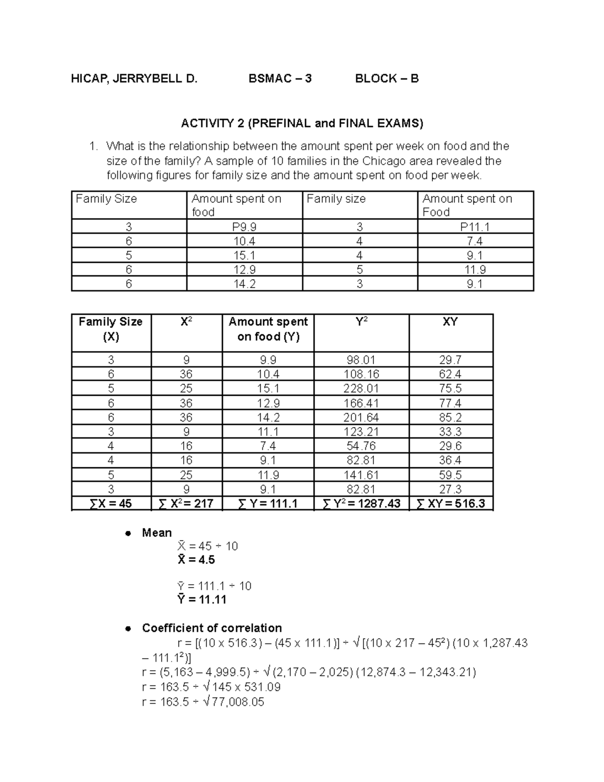 Statistics - Activity 2 - Prefinals AND Final Exams - HICAP, JERRYBELL ...