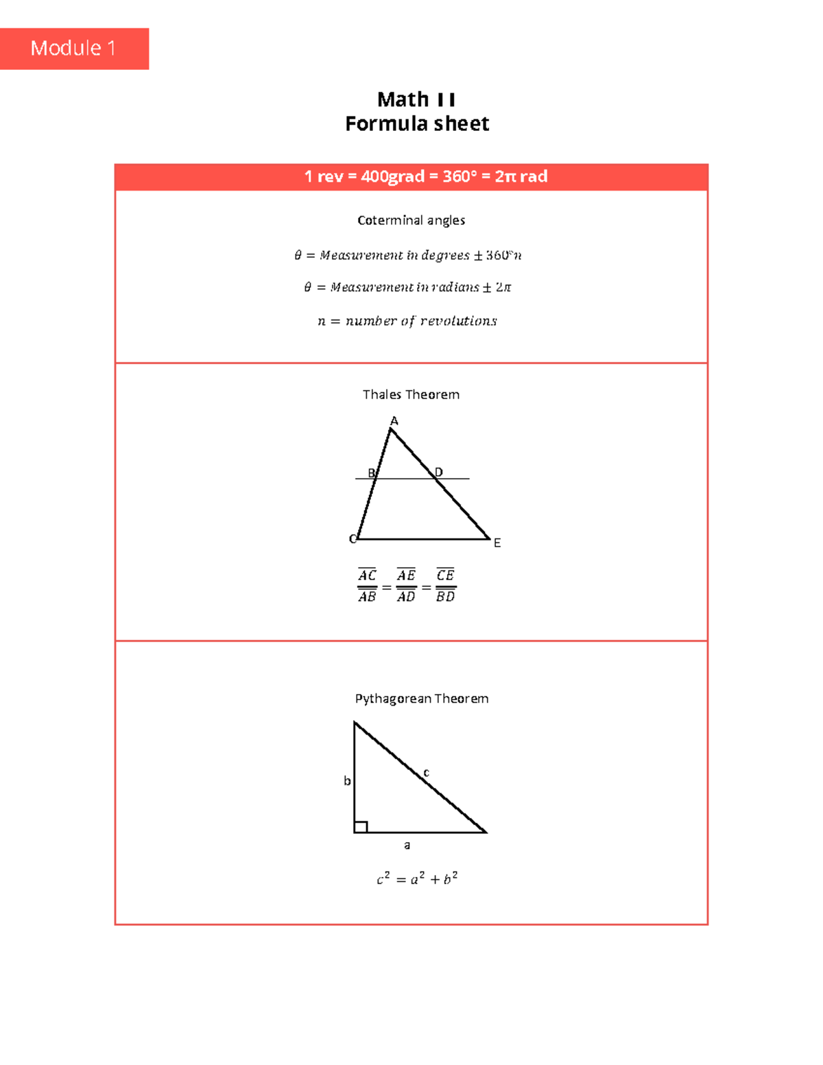 Math 11 Formula Sheet: Modules 1-3 Overview and Key Concepts - Studocu