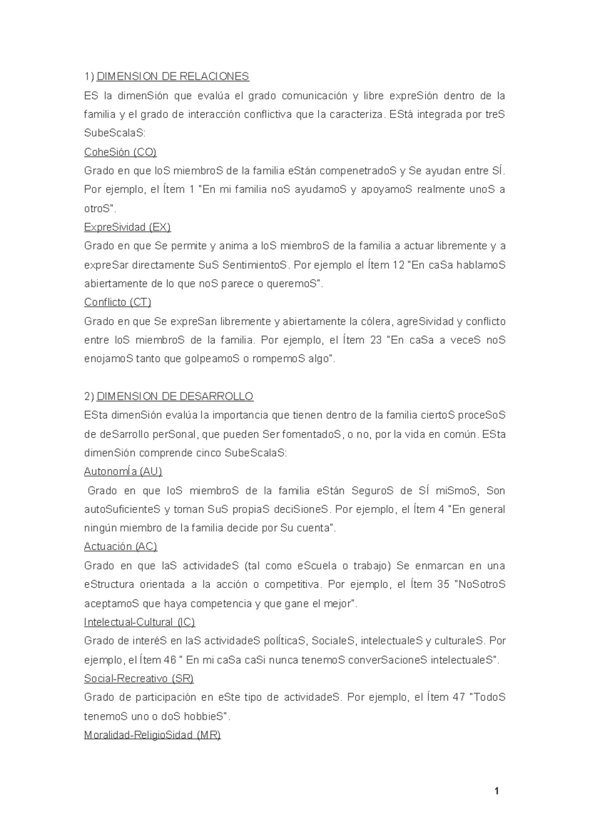 Interpretación de Dimensiones en Relaciones Familiares - FES Moss - Studocu