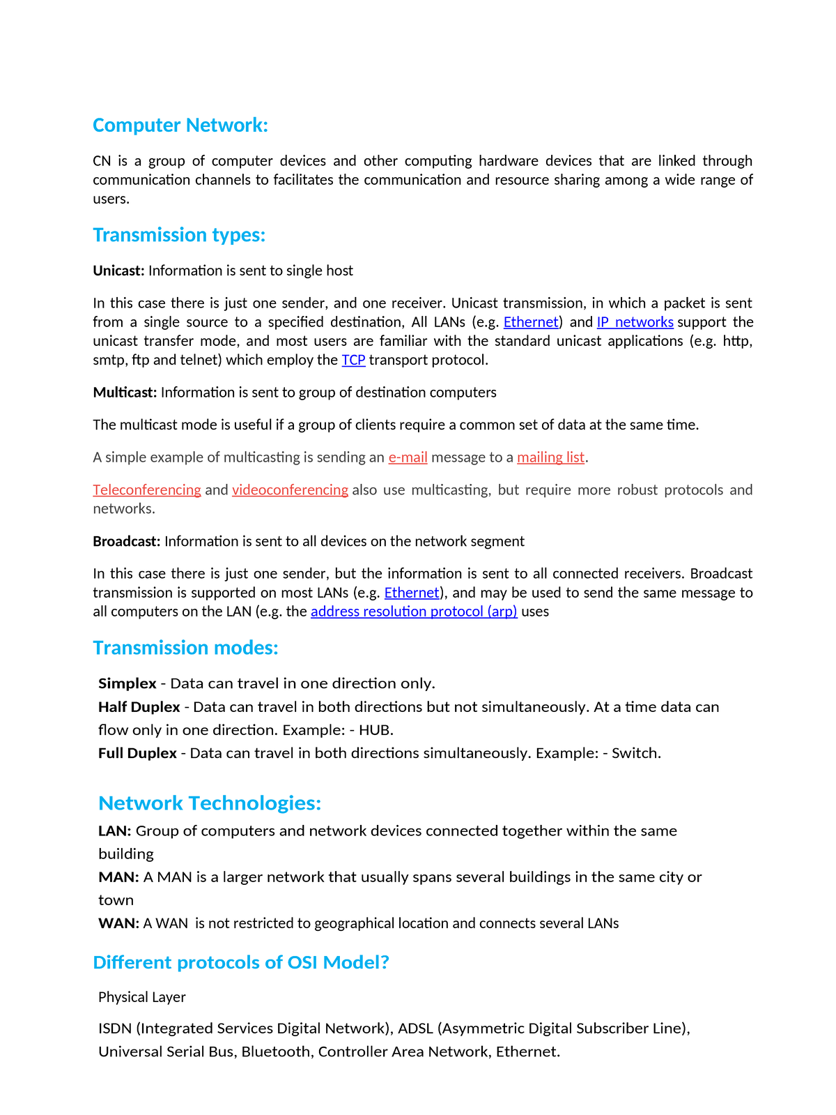 CCNA topics - cyber securit fundemnats - Computer Network: CN is a ...