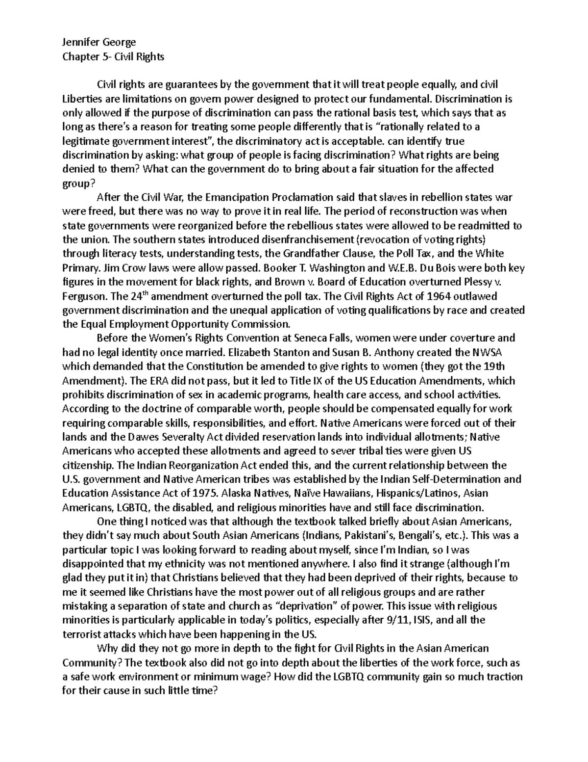 Critique Chapter 5- Civil Rights - Jennifer George Chapter Civil Rights ...