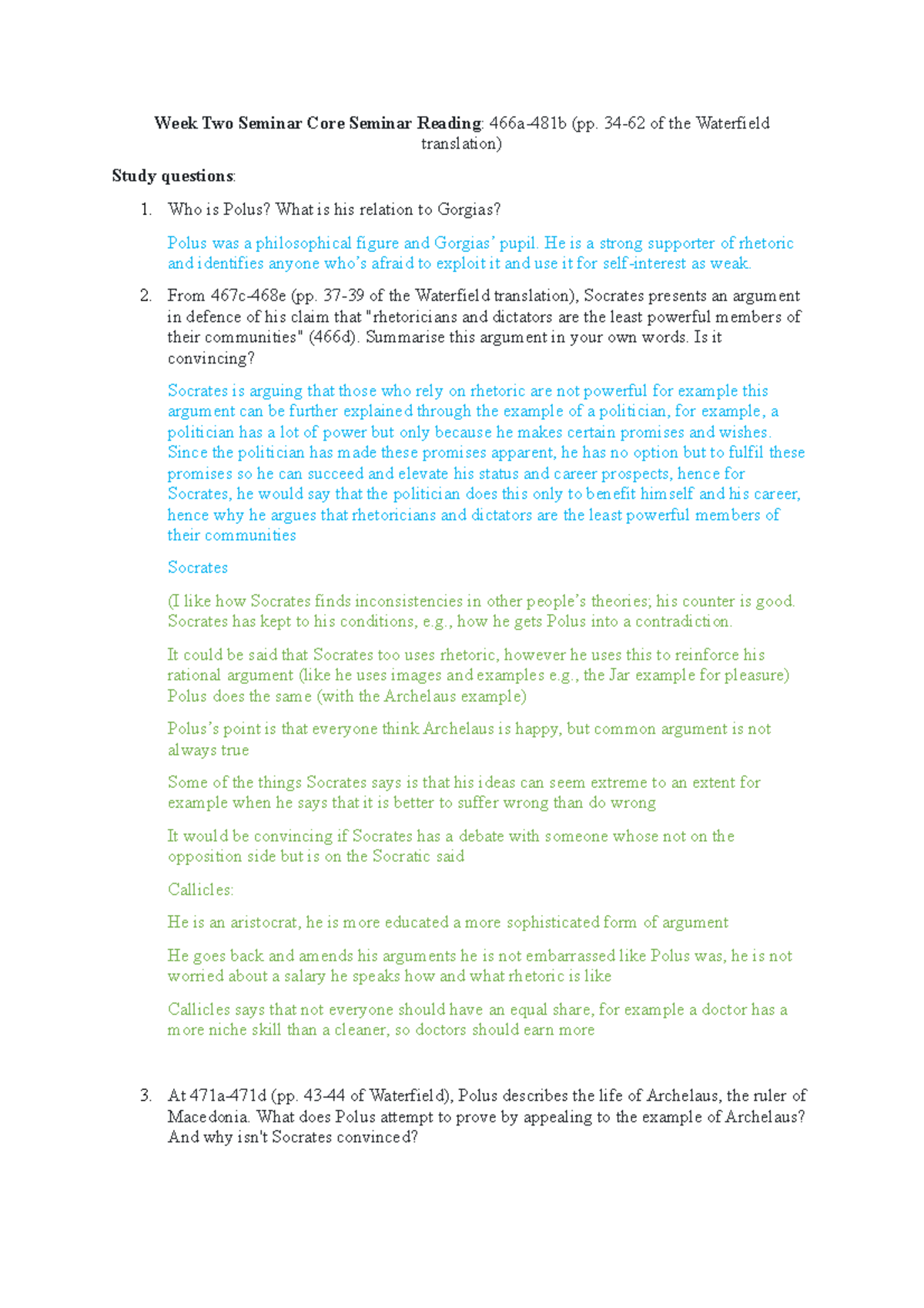 Philosophy Seminar 3 - Week Two Reading & Discussion Notes - Studocu
