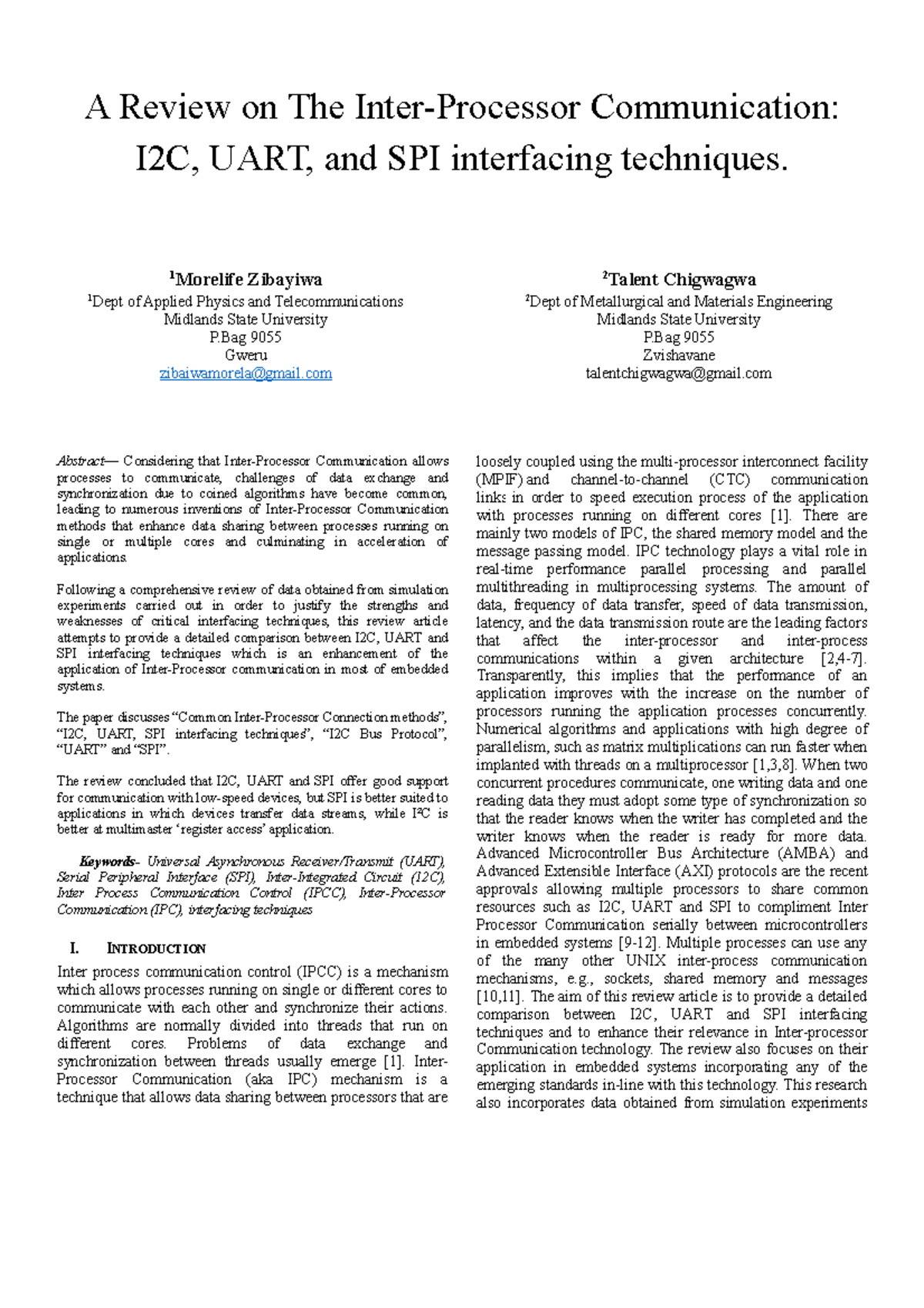 A Review on The Inter Processor Communication I 2C, UART, and SPI ...
