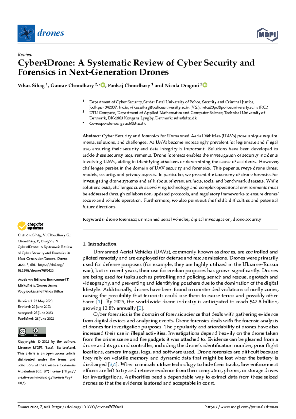 Cyber 4Drone A Systematic Review of Cyber Security - Citation: Sihag, V ...
