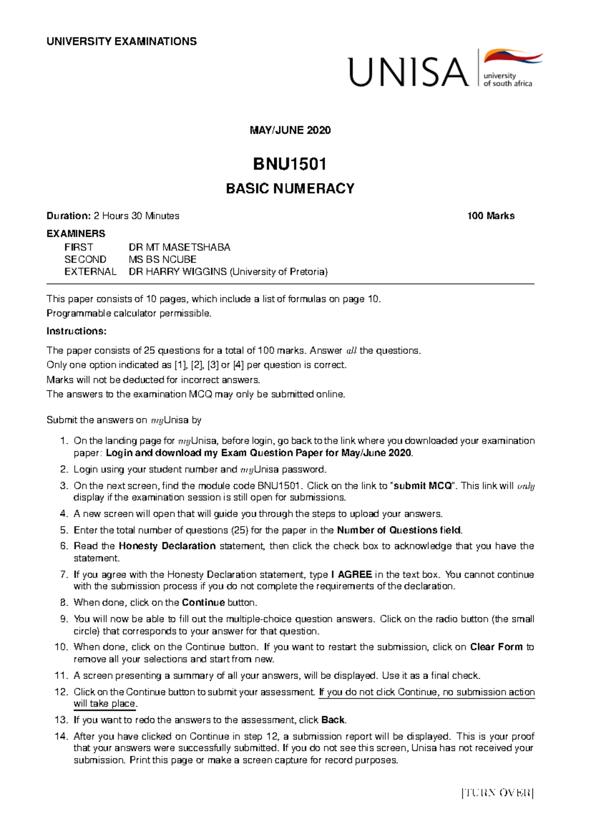 Bnu1501 May June 2020 Exam Study Guide For Basic Numeracy Studocu