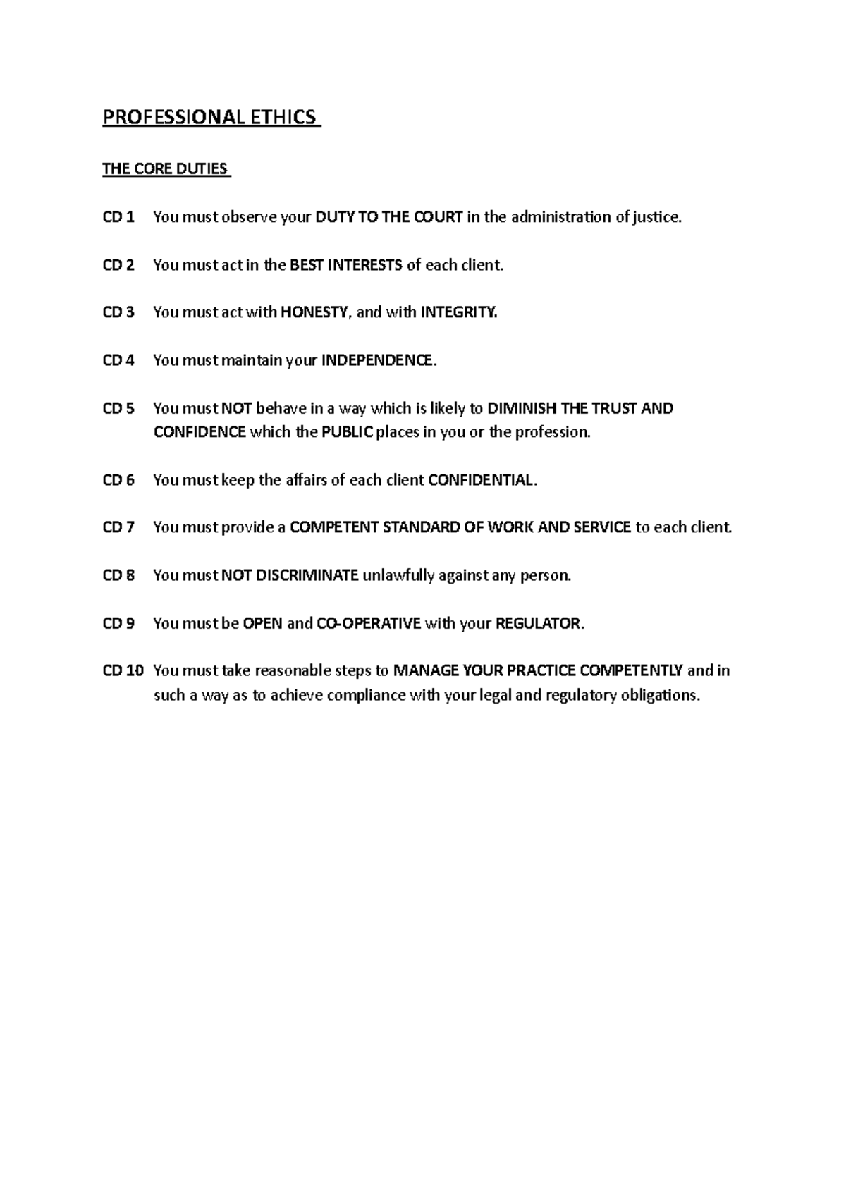 Professional Ethics Notes - Core Duties Overview (CED 101) - Studocu