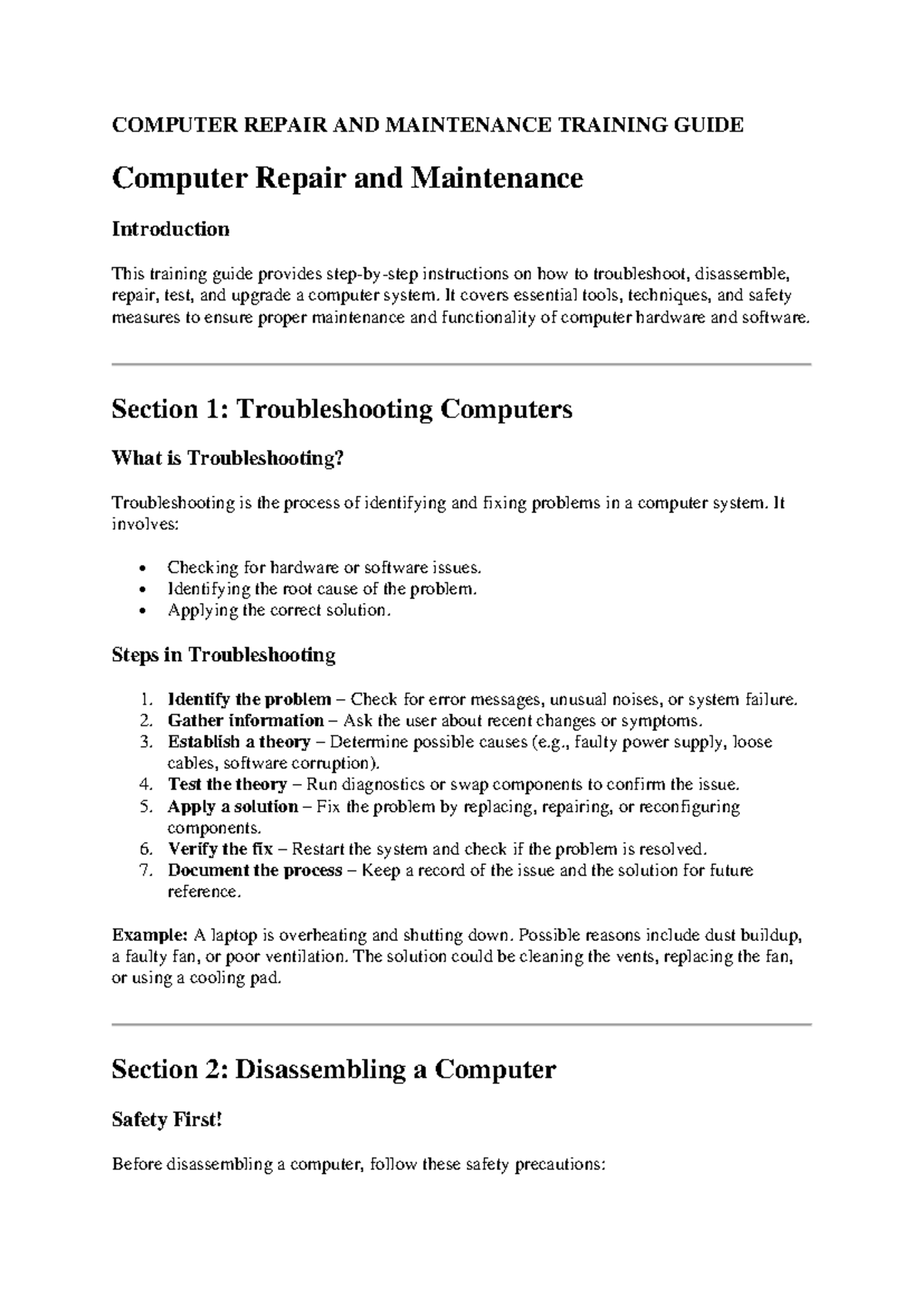 COMP 101: Computer Repair & Maintenance Training Guide - Studocu