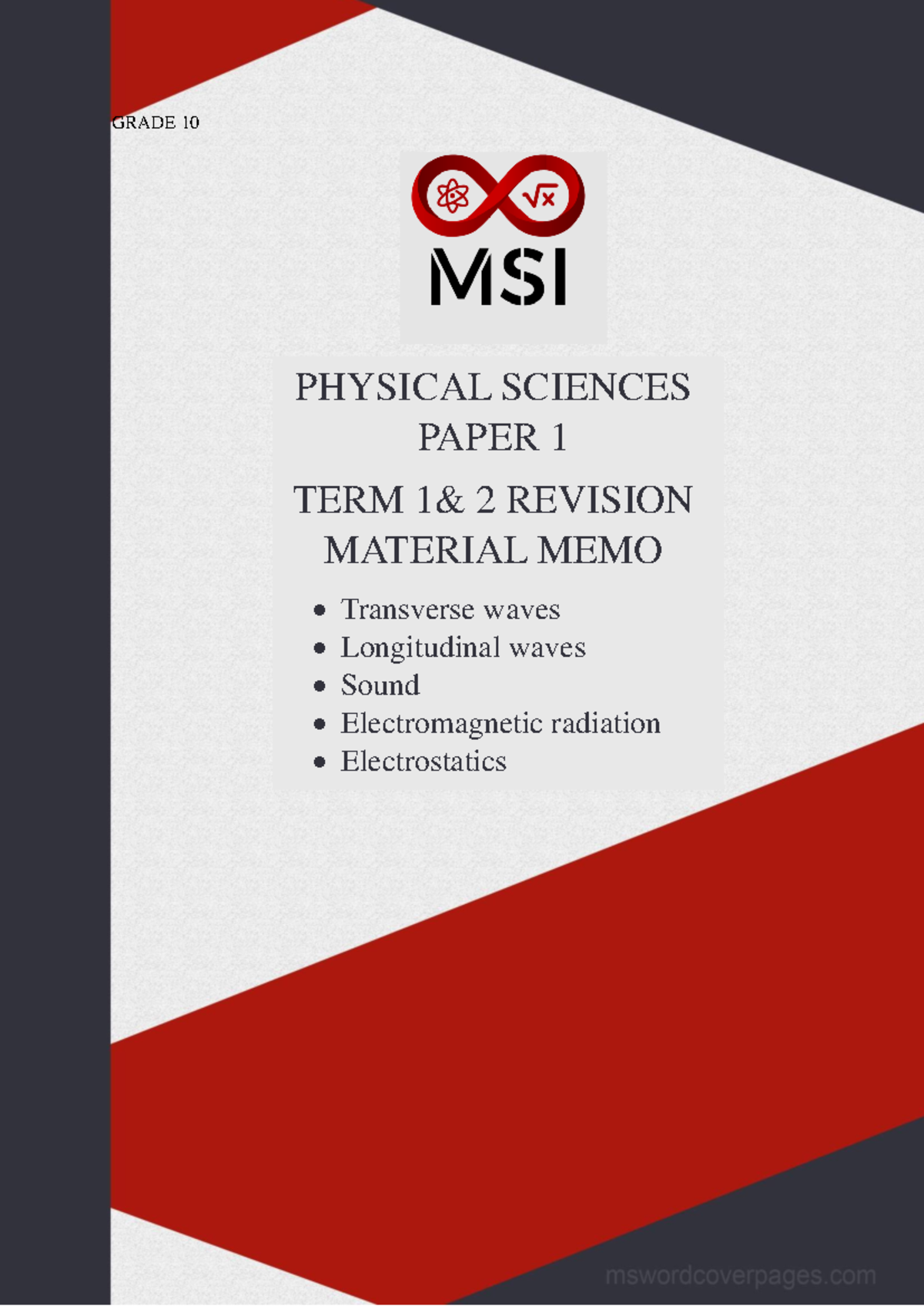 GRADE 10 PHYSICAL SCIENCES TERM 2 REVISION BANK MEMO - Studocu