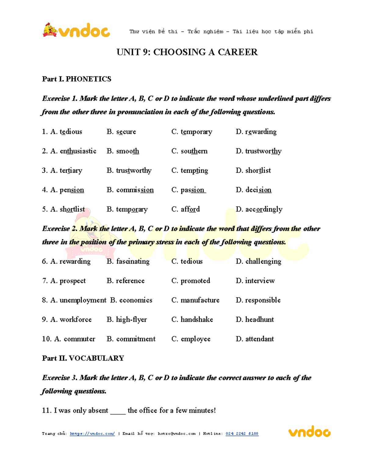 Bai tap tu vung tieng anh lop 12 unit 9 choosing a career - UNIT 9 ...