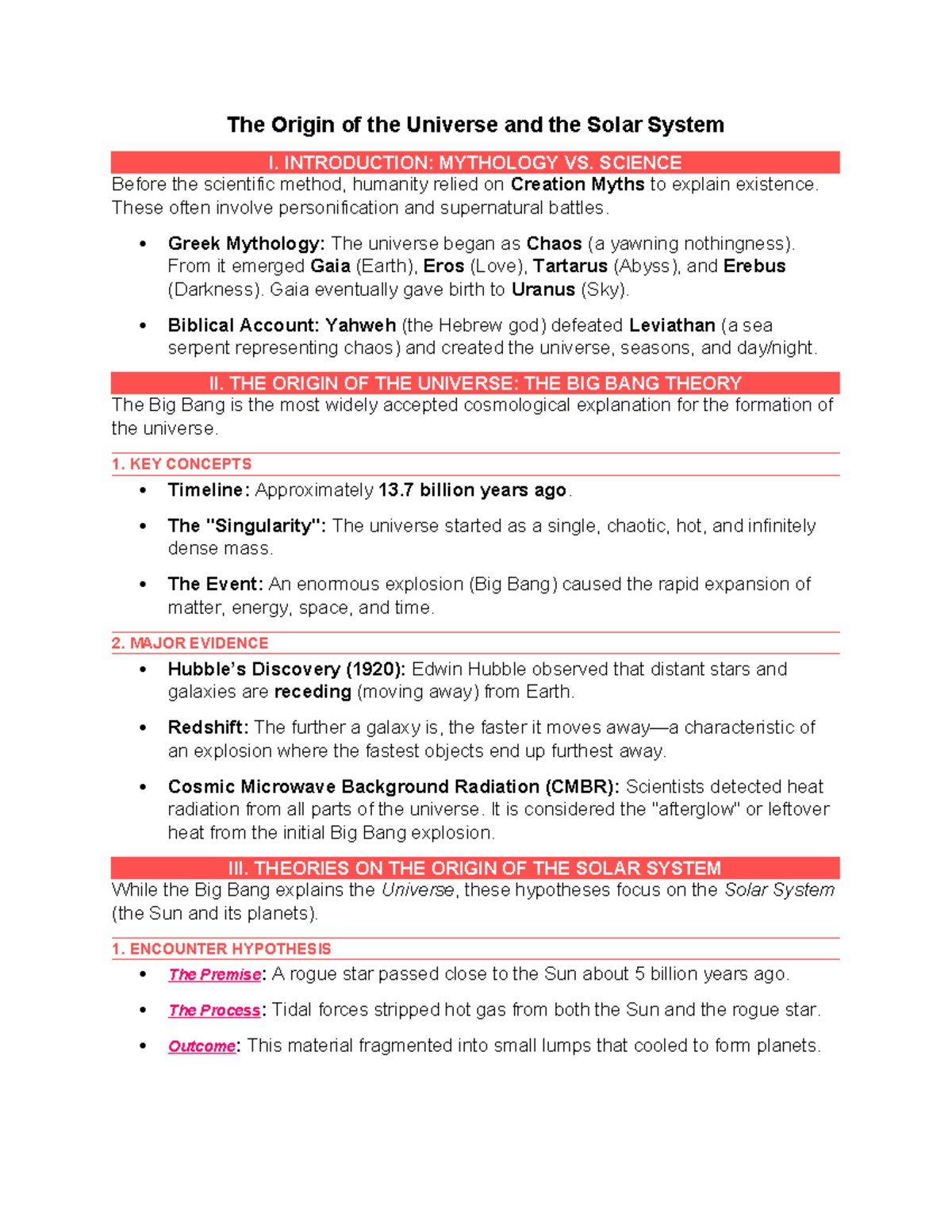 E-Sci - The Origin of the Universe & Solar System: Myths vs. Science ...