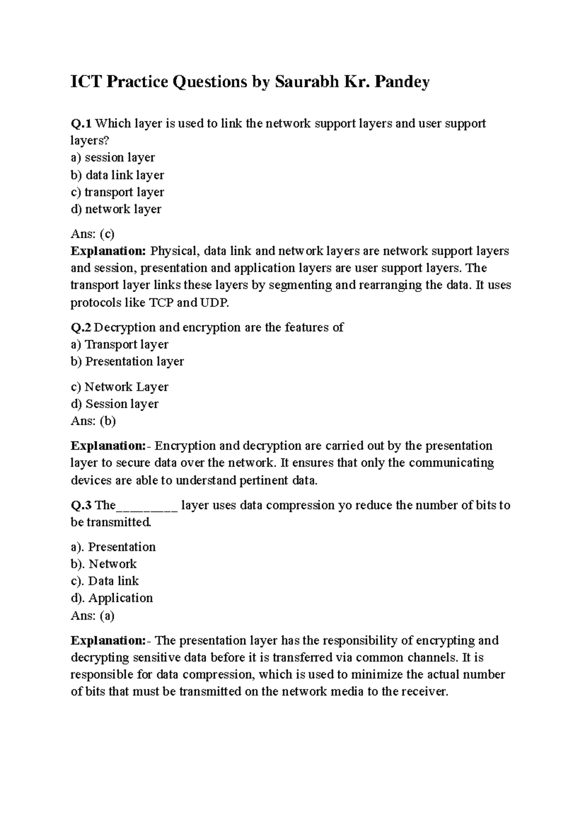 ICT-Questions: Practice Questions for ICT Course (Final Exam) - Studocu