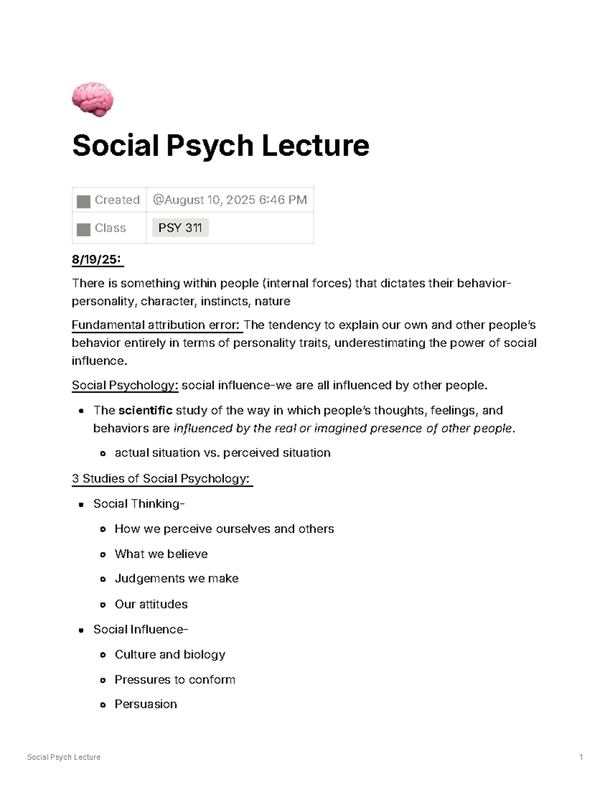 Social Psychology Lecture Notes for PSY 311: Key Concepts & Theories ...