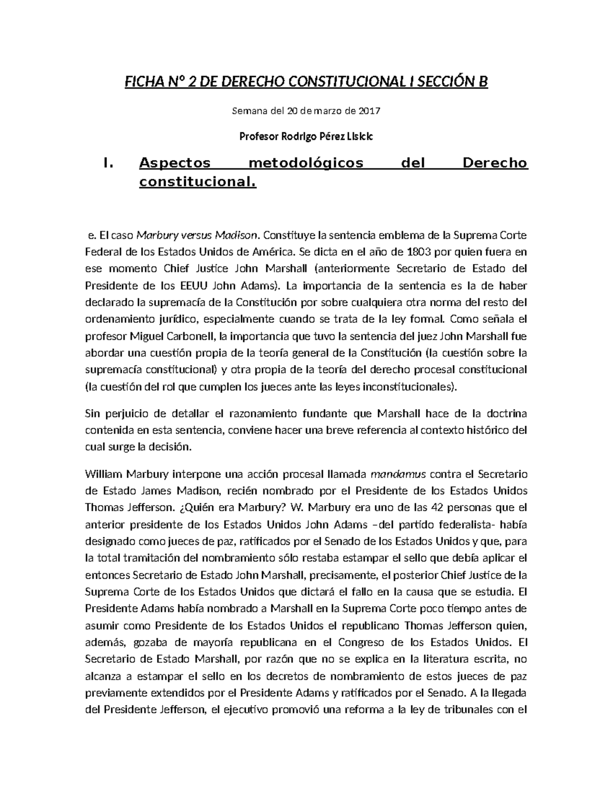 Ficha 2 de derecho constitucional I: Análisis del caso Marbury vs ...
