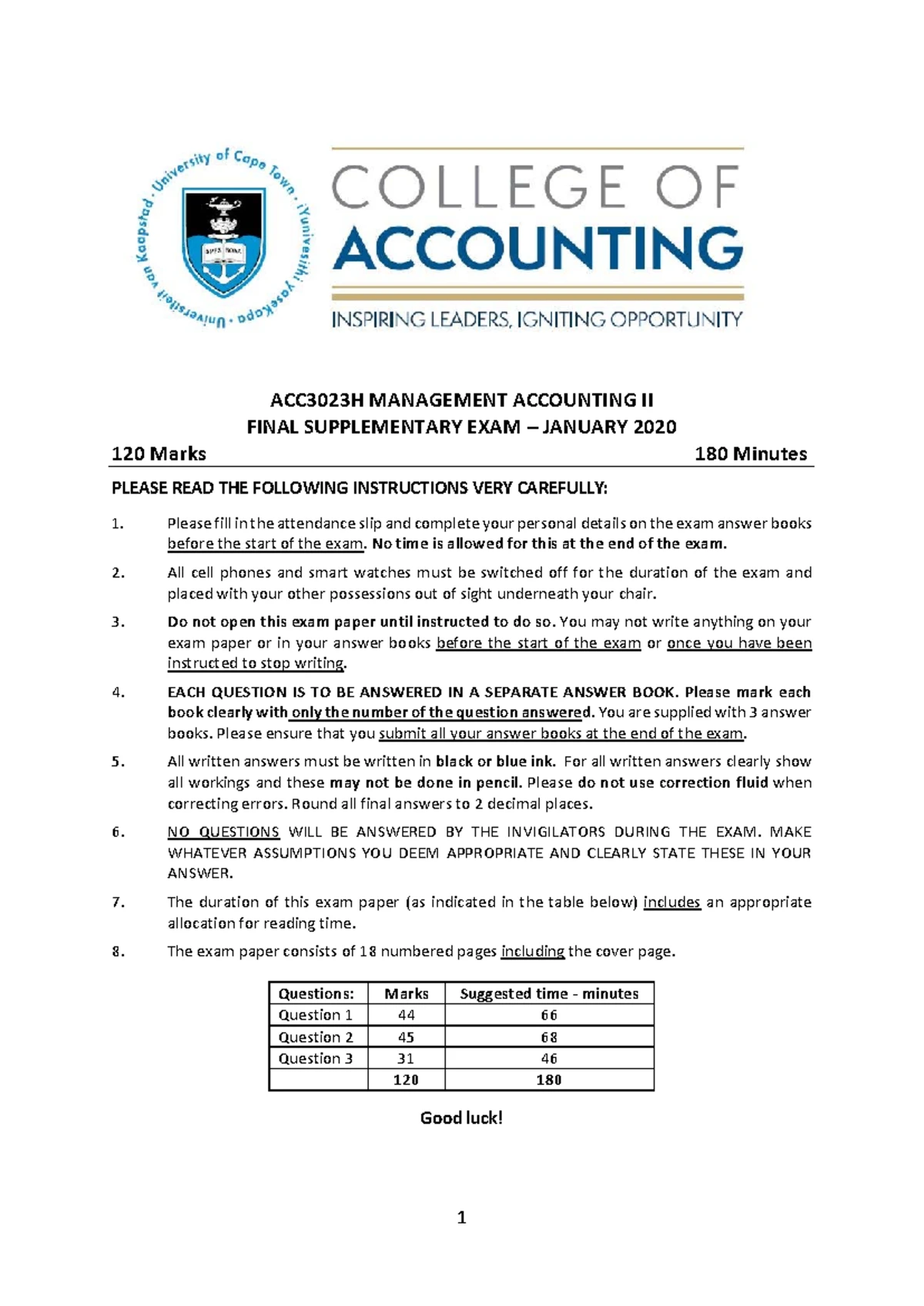 Scenario Analysis for Final Exam - ACC3023H Management Accounting - Studocu