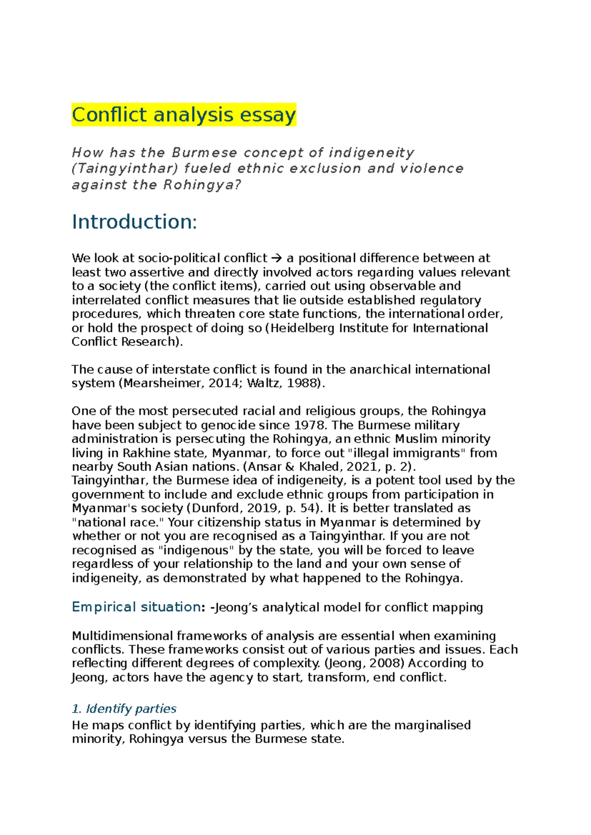 Conflict Analysis Essay: Indigeneity and Rohingya Exclusion (Version 1 ...