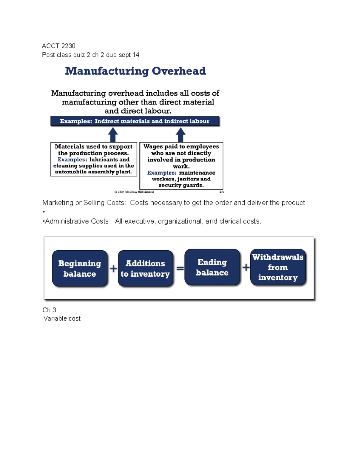 ACCT 2230 Post-Class Quiz 2: Marketing, Selling & Cost Analysis - Studocu