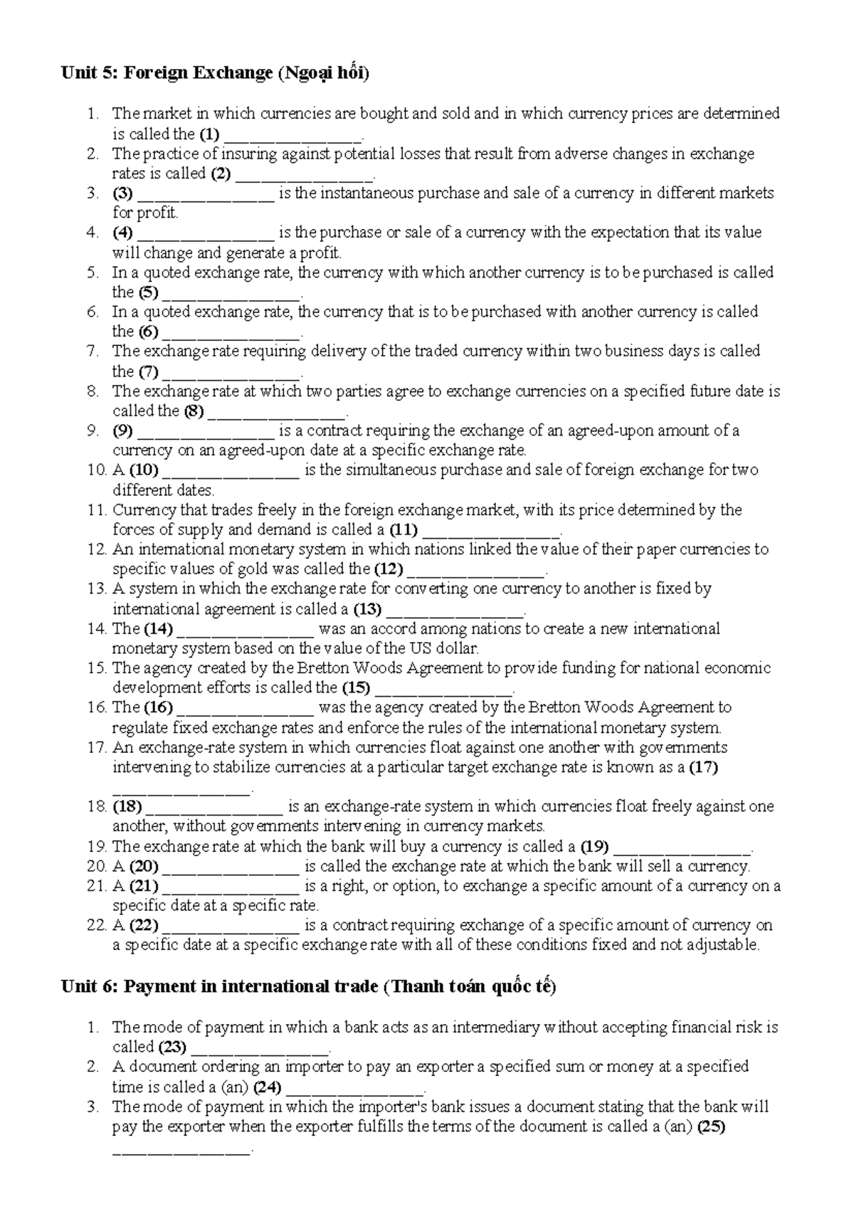 Unit 5 & 6: Foreign Exchange and Payment in International Trade - TACN3 ...