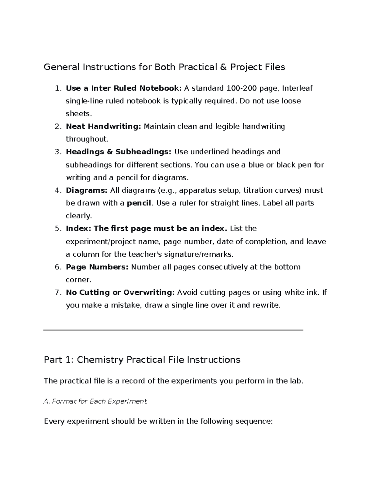 Chemistry Practical & Project File Instructions (JJS) - Studocu