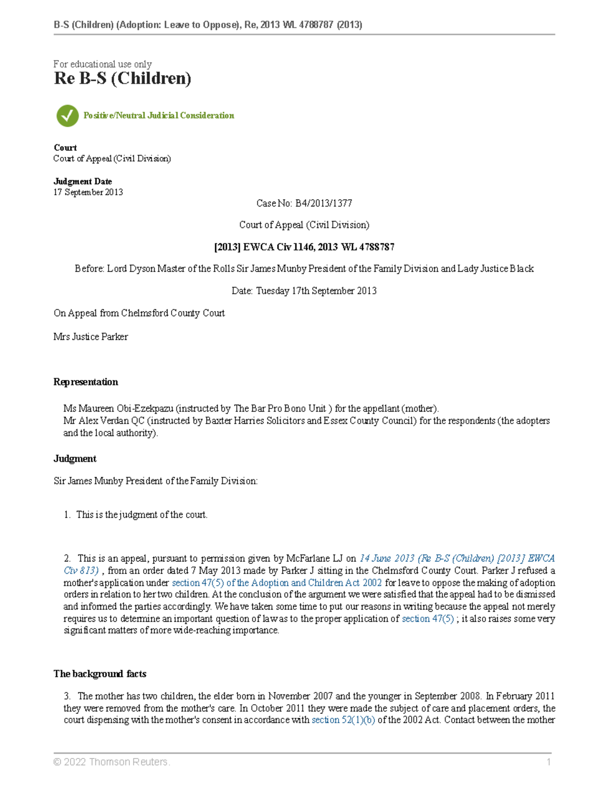 Re B-S (Children): Court of Appeal Judgment on Adoption Leave Appeal ...