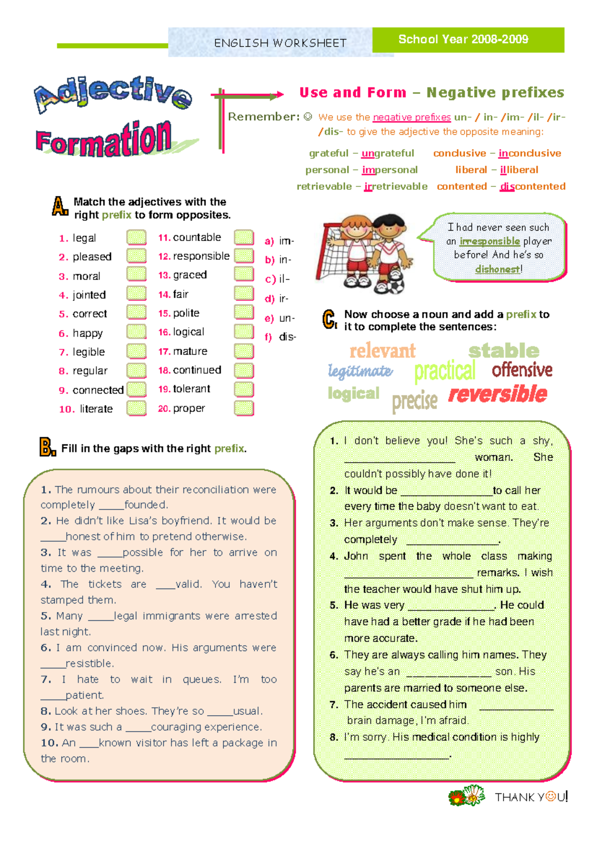 Adjective formation negative prefixes - Use and Form – Negative ...