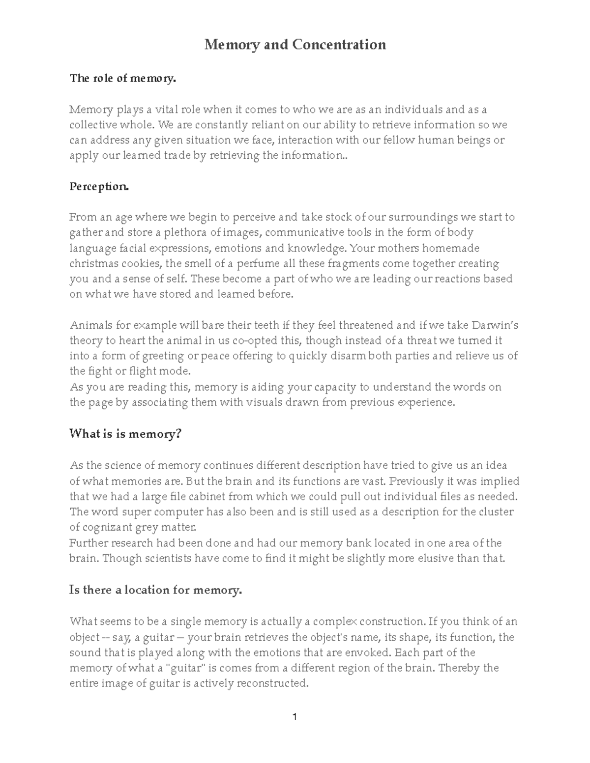 The role of memory - mandatory assignments about final year of unni ...
