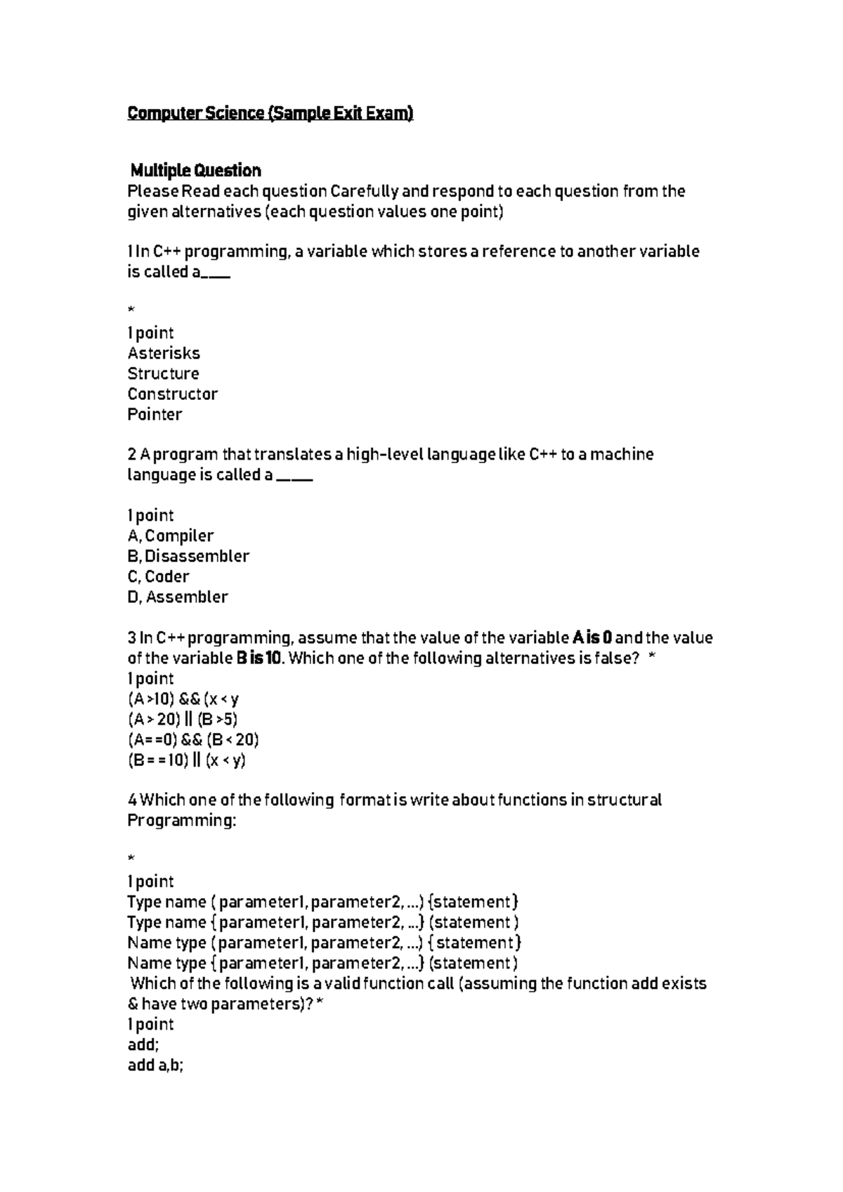CS 101 Exit Exam: C++ Programming & SQL Concepts - Studocu