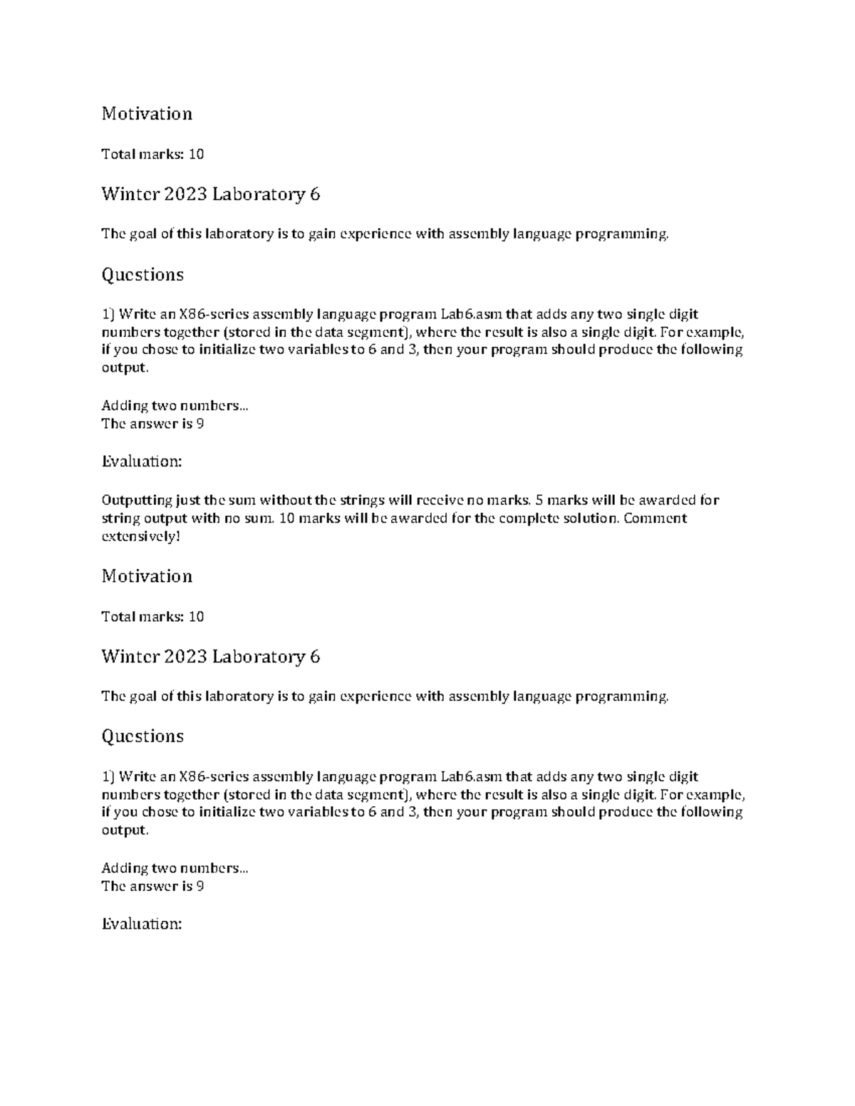LAB 6 - Assembly Language Programming Exercise for Winter 2023 - Studocu