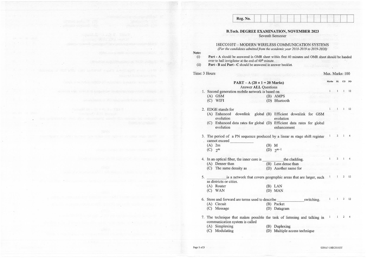 previous year questions - Reg. No. B. DEGREE EXAMINATION, NOVEMBER 2023 ...