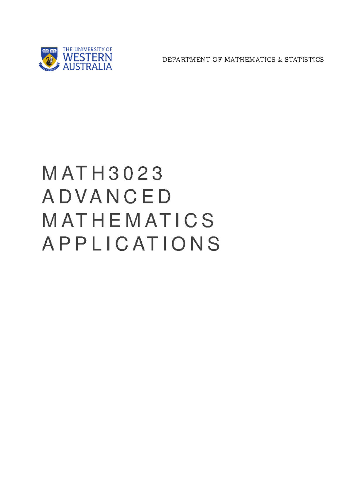 Math 3023 Advanced Mathematics Applications: Essentials of ...